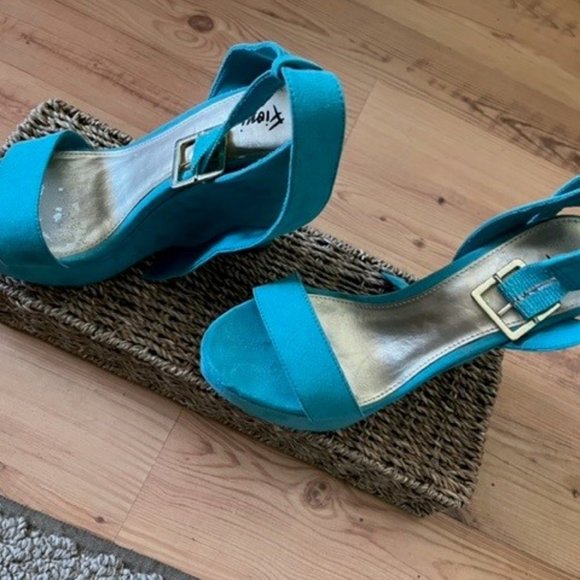 Fioni Teal Suede Wedge Heels - Size 7 - Picture 5 of 5